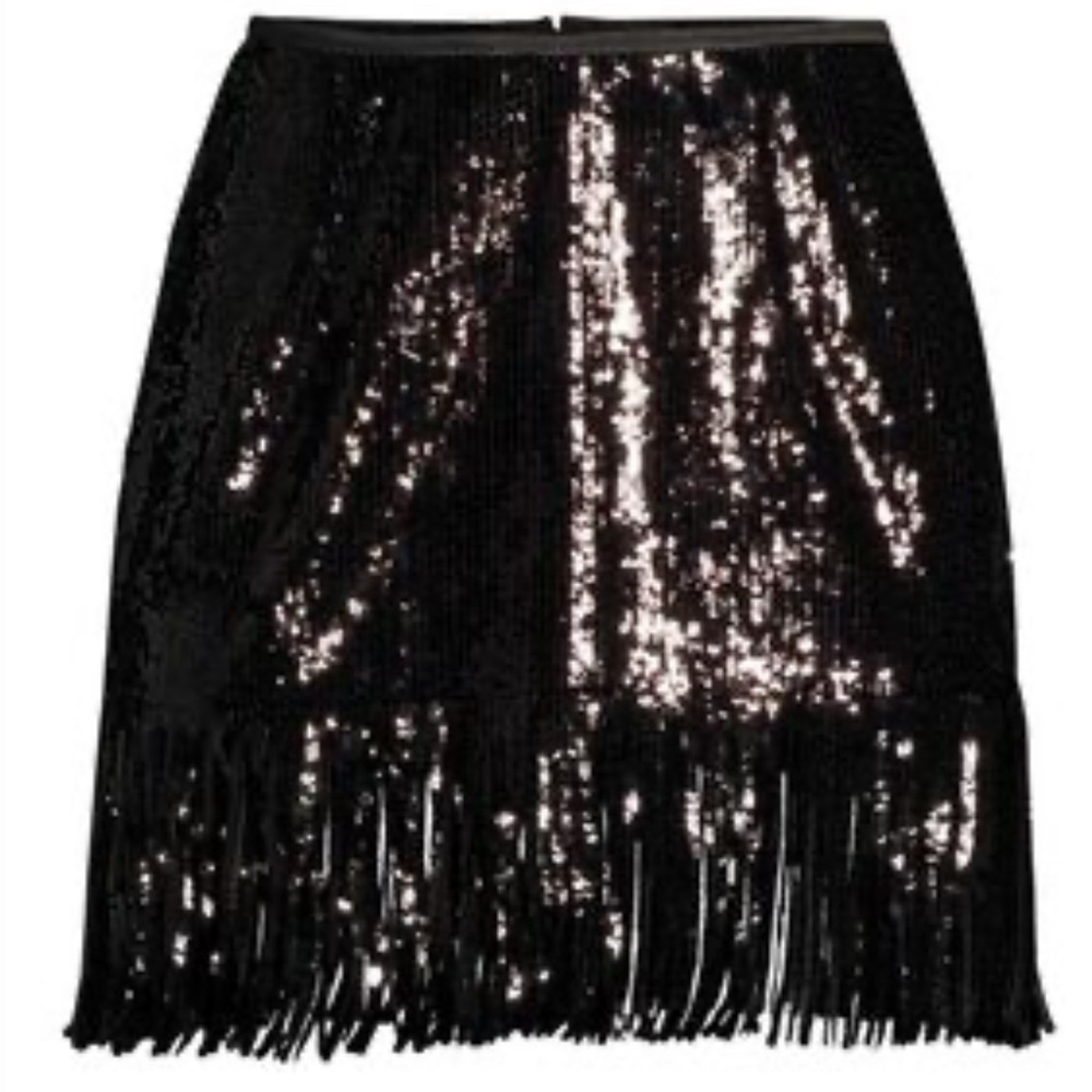 Le Superbe Black Sequin Mini Skirt with Fringe